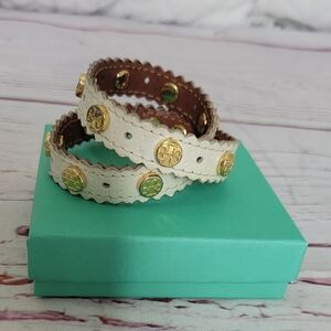 Tory Burch Ivory Scalloped Leather Studded Bracelet